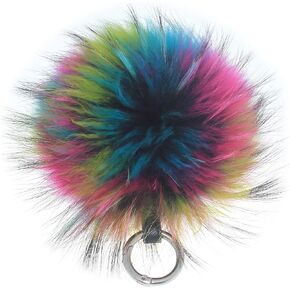 Fosrion Large Genuine Raccoon/Fox Fur Pom Keychain Bag Charm Fluffy Fur Ball