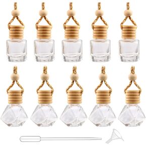 10 Pcs Car Hanging Air Freshener Bottle Empty Car Perfume Bottle Essential Oil Diffuser Bottles Pendant Perfume Aromatherapy Fragrance Bottle Auto Ornaments Charms