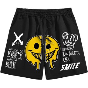 WDIRARA Men's Graphic Print Drawstring Elastic Waist Shorts Summer Casual Shorts with Pockets