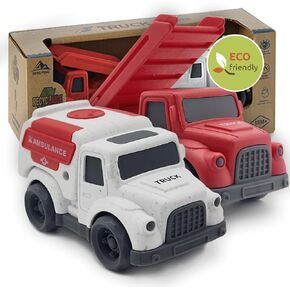 Toddler Car Toys for 1-3 Year Old, Fire Truck, Ambulance, PVC, BPA Free, Phthalates Free, Easter Christmas Birthday, Dishwasher Safe, Recycled Plastic. (Fire Truck)