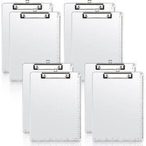8 Pieces Metal Clipboard, Aluminum Document Holder with Scale Heavy Duty Aluminum Clipboard A4 Letter Size Landscape Clipboard Vertical Silver Hardboard with Low Profile Clip for Office School