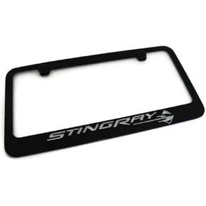 C7 Corvette License Plate Frame - Black with Stingray Script & Fish Logo
