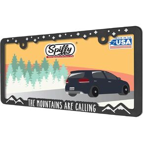 Spiffy Mountain License Plate Frame Holder Bracket for All US/CAN Vehicles | Mountains are Calling | Raised Lettering | Made in The USA | Great Gift for Hiking and Outdoor Sports Enthusiasts