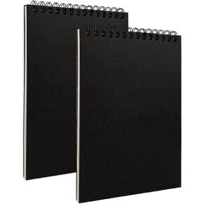 DSTELIN Upright Black Sketch Coil Notebooks, 2-Pack, 7.5 x 5.1 Inches, Hardcover with 1150GSM Cardstock, 100 Pages / 50 Sheets, 100GSM Paper