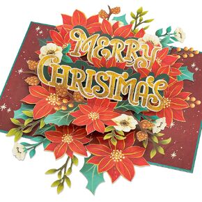 Christmas Floral Poinsettia Pop Up Card, Merry Christmas, Elegant 3D Greeting Card, Ideal Gift for Mom, Daughter, Sister, Grandma, Girl, Women, Wife, Girlfriend, Aunt, 5x7