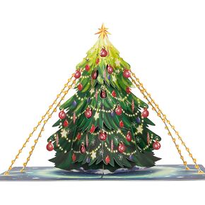 Christmas Tree Pop Up Card, Merry Christmas, Pine Tree, Snowflakes, Christmas Balls, Snow, Star, Xmas Light, Beautiful 3D Greeting Card, Ideal Gift for Christmas Season, 5x7