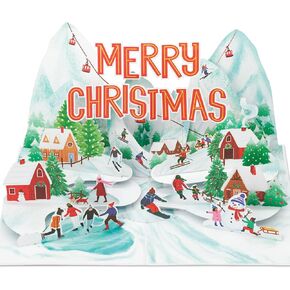 Mountain Holidays Pop Up Card, Merry Christmas, Snow, Skiing, 3D Popup Greeting Cards, Ideal Gifts for Women, Men, Kid, Boy, Girl, Mom, Dad, Grandpa, Grandma, Aunt, Uncle, 5x7
