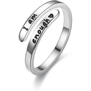 I am Enough Ring for Women Be Kind of a B Ring Faith Over Fear Ring Silver Encouragement Ring Keep Going Ring Stainless Steel Inspirational Ring Adjustable Statement Ring