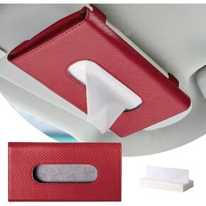 Car Visor Tissue Holder, Vehicle Leather Tissue Holder, Sunshade Accessories Car Tissues Box, Sun Visor Napkin Pocket, Car Accessories Car Visor Tissue Bag for Cars (Red)