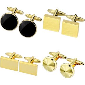 Gold Cufflinks for Men 4 Pairs, TAIGRAMA Cuff Links Mens Set of 4 Unique Gold Cufflinks Suitable for Anniversary Business Wedding