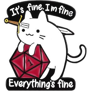 Funny Cat and Humorous Quote Backpack Enamel Pins for Adults, I Am Small And Sensitive But Also Fight Me' and 'It's Fine I'm fine Everything's fine' Cat Dice Pins Brooch Badges