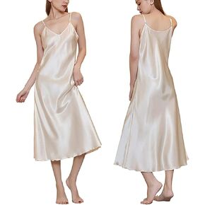 Women's Satin Nightgown Silk Slip Dress Sleepwear Sexy V Neck Negligee Lingerie Long Nightwear
