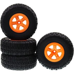 4PCS Treehobby 118mm X 46mm Rubber RC Wheel 12mm Hex Hub Wheels and Tires Set Compatible with 1/10 Traxxas Slash Axial Redcat Rc4wd RC Monster Truck ​Buggy(Orange)