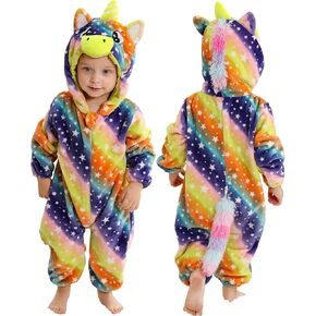 MICHLEY Infant Toddler Halloween Cosplay Costume Unisex Baby Hooded Romper Animal Outfit Jumpsuit 18-24 Months, Rainbow Unicorn