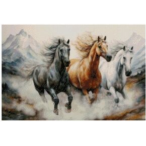 3 runing horses,14ct counted cross stitch, cotton thread, 200x133 stitch,36x23cm, cotton cross stitch kits