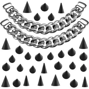 32 Pcs Goth Shoe Charms Bling Metal Shoe Chains, Punk Rivets Cone Spikes for Clog Sandals Shoes Decorations for Women Man Party Favors Halloween Christmas Birthday Gifts