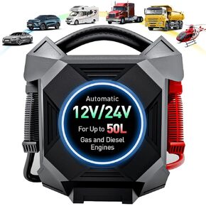 CAT-797 Ultra-Powerful Jump Starter - 18000A 12V/24V Battery Booster Pack with Commercial Jumper Cables Outdoor Lighting DC/USB Power for Diesel Engines up to 50-Liters Home Backup, Emergency