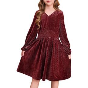 blibean Teen Girls Velvet Dresses Tween Kid Flannel Outfits Size 6-15 Year