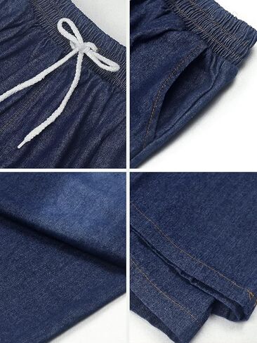 بنطال جينز نسائي واسع الساق من UQJE من قماش الدنيم الفضفاض بخصر عالٍ مع جيوب in Kuwait