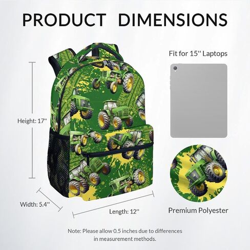 Backpacks for Boys, 17 Inch Tractor Bookbag for Kids, Lightweight Green Boys School Bag for Preschool, Travel, Primary in Saudi Arabia