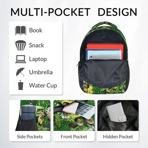 Backpacks for Boys, 17 Inch Tractor Bookbag for Kids, Lightweight Green Boys School Bag for Preschool, Travel, Primary in Saudi Arabia