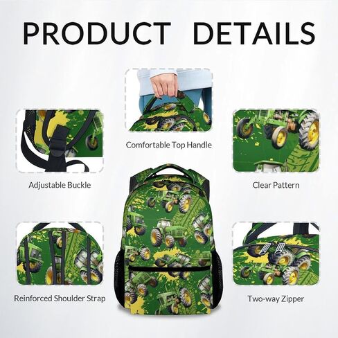 Backpacks for Boys, 17 Inch Tractor Bookbag for Kids, Lightweight Green Boys School Bag for Preschool, Travel, Primary in Saudi Arabia