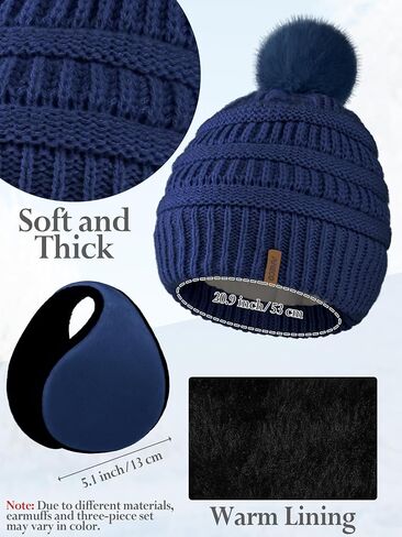 Aneco 4-in-1 Women Winter Beanie Hat Scarf Touchscreen Gloves Ear Warmer Set Fleece Lined Warm Knit Skull Cap with Pom Pom in Saudi Arabia