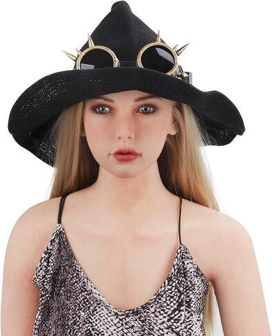 Halloween Steampunk Witch Hat Wool Knitted Wizard Hat with Gothic Gears & Removable Goggles Cosplay Costume Accessory in Saudi Arabia