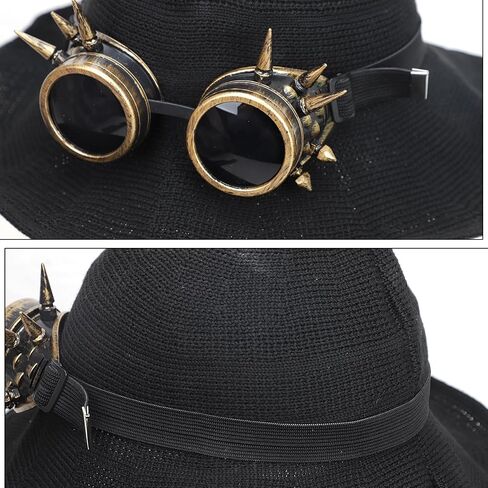 Halloween Steampunk Witch Hat Wool Knitted Wizard Hat with Gothic Gears & Removable Goggles Cosplay Costume Accessory in Saudi Arabia