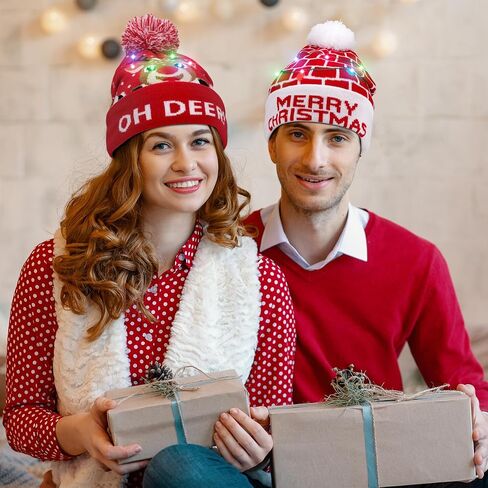 4 Pack LED Light up Christmas Beanie Hats Xmas Knitted Hat Unisex Winter Hat Flashing Cap, Christmas Party Supplies in Saudi Arabia