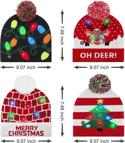 4 Pack LED Light up Christmas Beanie Hats Xmas Knitted Hat Unisex Winter Hat Flashing Cap, Christmas Party Supplies in Saudi Arabia