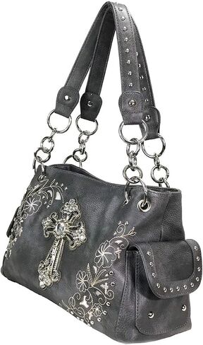 Zzfab Rhinestone Cross Embroidered Floral Western Handbag in Saudi Arabia