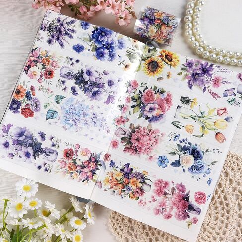 Journaling Scrapbook PET Tapes - Floral Scrapbooking Junk Journal Supplies, Flower Decorative Tapes for Art Crafts, Aesthetic Washi Tapes Scrapbooking Supplies, Floral Journaling Tapes in Kuwait