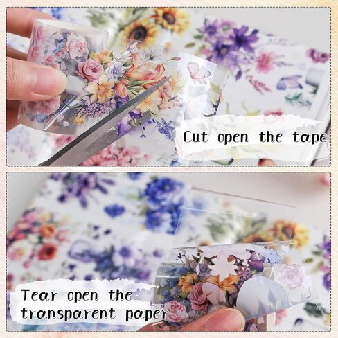 Journaling Scrapbook PET Tapes - Floral Scrapbooking Junk Journal Supplies, Flower Decorative Tapes for Art Crafts, Aesthetic Washi Tapes Scrapbooking Supplies, Floral Journaling Tapes in Kuwait