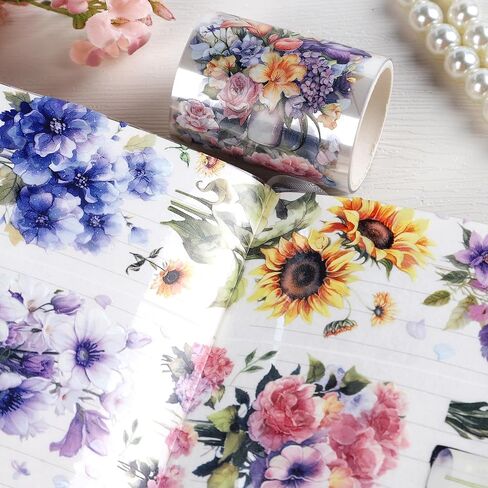 Journaling Scrapbook PET Tapes - Floral Scrapbooking Junk Journal Supplies, Flower Decorative Tapes for Art Crafts, Aesthetic Washi Tapes Scrapbooking Supplies, Floral Journaling Tapes in Kuwait