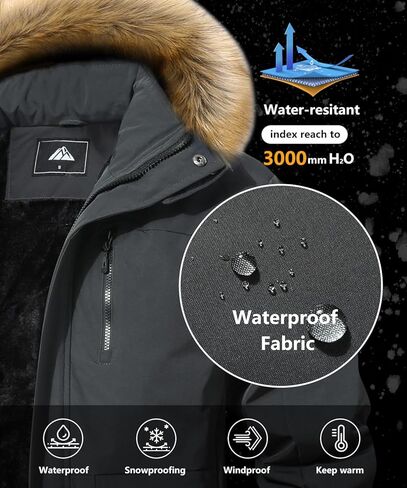 معطف شتوي للرجال مقاوم للماء دافئ للتزلج على الجليد سترة فرو بغطاء للرأس سترة للعمل ملابس خارجية على الجليد in Kuwait