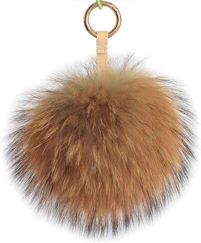 Fosrion Large Genuine Raccoon/Fox Fur Pom Keychain Bag Charm Fluffy Fur Ball in Saudi Arabia