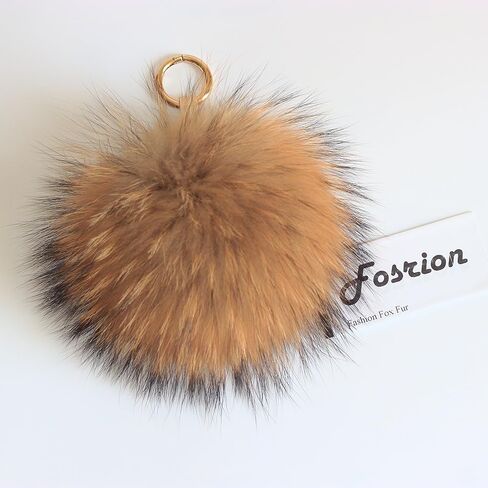 Fosrion Large Genuine Raccoon/Fox Fur Pom Keychain Bag Charm Fluffy Fur Ball in Saudi Arabia