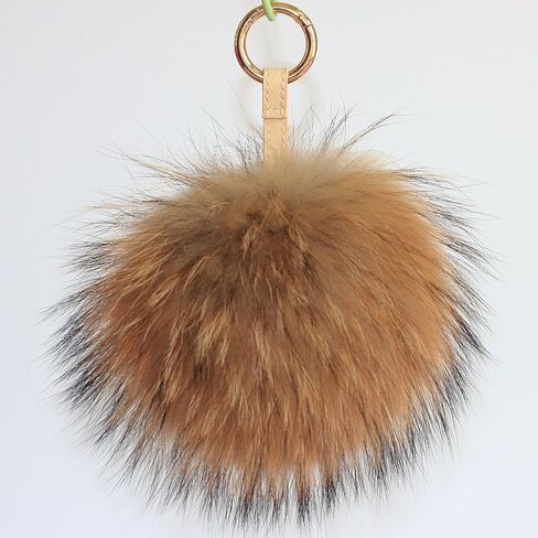Fosrion Large Genuine Raccoon/Fox Fur Pom Keychain Bag Charm Fluffy Fur Ball in Saudi Arabia