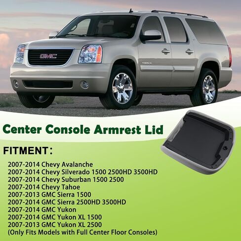 Floor Center Console Armrest Lid Assembly Grey Compatible with 2007-2014 Chevrolet Chevy Avalanche Silverado Suburban Tahoe GMC Sierra Yukon XL Replaces 15217111 in Saudi Arabia