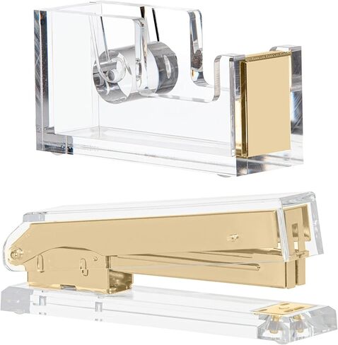 Staple & Stick Office Supplies Designer - Acrylic Lucite Silver Stapler and Tape Dispenser Gift Set - Elegant Chic Office Supplies in Kuwait