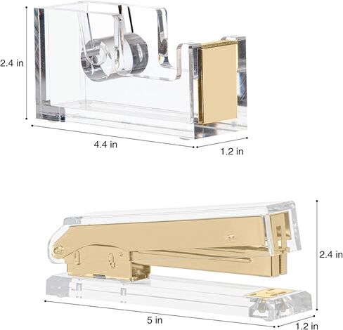 Staple & Stick Office Supplies Designer - Acrylic Lucite Silver Stapler and Tape Dispenser Gift Set - Elegant Chic Office Supplies in Kuwait
