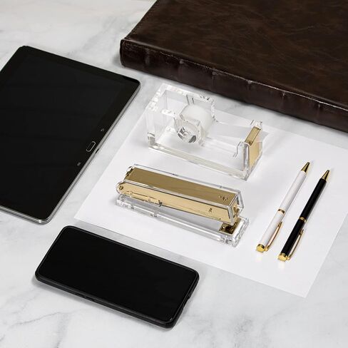 Staple & Stick Office Supplies Designer - Acrylic Lucite Silver Stapler and Tape Dispenser Gift Set - Elegant Chic Office Supplies in Kuwait