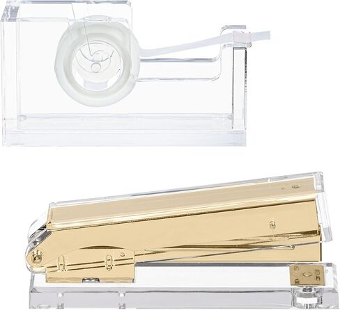 Staple & Stick Office Supplies Designer - Acrylic Lucite Silver Stapler and Tape Dispenser Gift Set - Elegant Chic Office Supplies in Kuwait