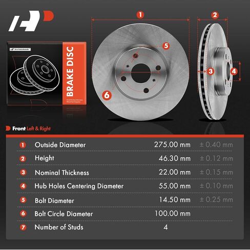A-Premium 10.19 inch (259mm) Rear Solid Disc Brake Rotors Compatible with Select Toyota Models - Yaris 2012-2018 1.5L, 2-PC Set in Saudi Arabia