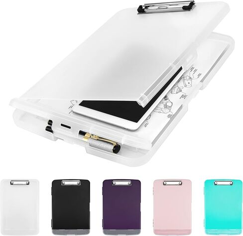 Clipboard with Storage Plastic Clipboard Side Opening Clipboard with Low Profile Clip, Heavy Duty Letter Size Smooth Writing for Students Teachers Home School Office (Clear) in Saudi Arabia