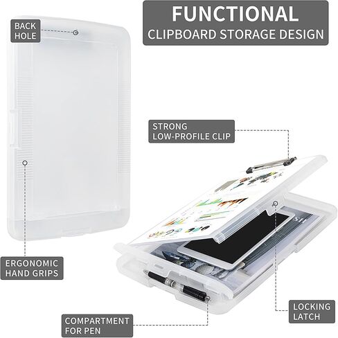Clipboard with Storage Plastic Clipboard Side Opening Clipboard with Low Profile Clip, Heavy Duty Letter Size Smooth Writing for Students Teachers Home School Office (Clear) in Saudi Arabia