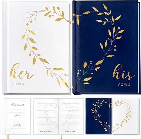 1 Set of Two Vow Books, hardcover Binding Vow Books His and Hers, with a Beautiful Heart-Shaped Design Elegant His and Her Vows Book, Color White and Blue with Gold foil Lettering in Saudi Arabia