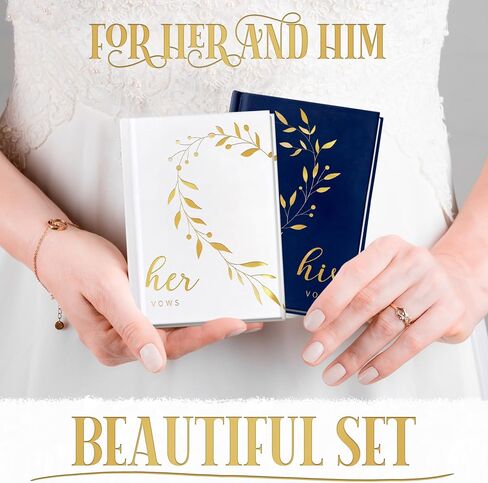 1 Set of Two Vow Books, hardcover Binding Vow Books His and Hers, with a Beautiful Heart-Shaped Design Elegant His and Her Vows Book, Color White and Blue with Gold foil Lettering in Saudi Arabia