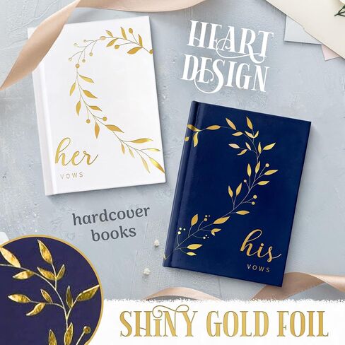 1 Set of Two Vow Books, hardcover Binding Vow Books His and Hers, with a Beautiful Heart-Shaped Design Elegant His and Her Vows Book, Color White and Blue with Gold foil Lettering in Saudi Arabia